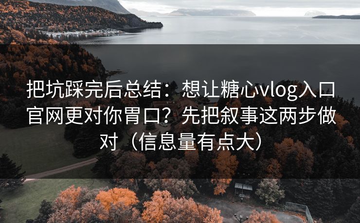 把坑踩完后总结：想让糖心vlog入口官网更对你胃口？先把叙事这两步做对（信息量有点大）
