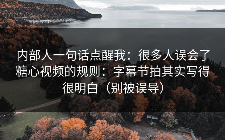 内部人一句话点醒我：很多人误会了糖心视频的规则：字幕节拍其实写得很明白（别被误导）