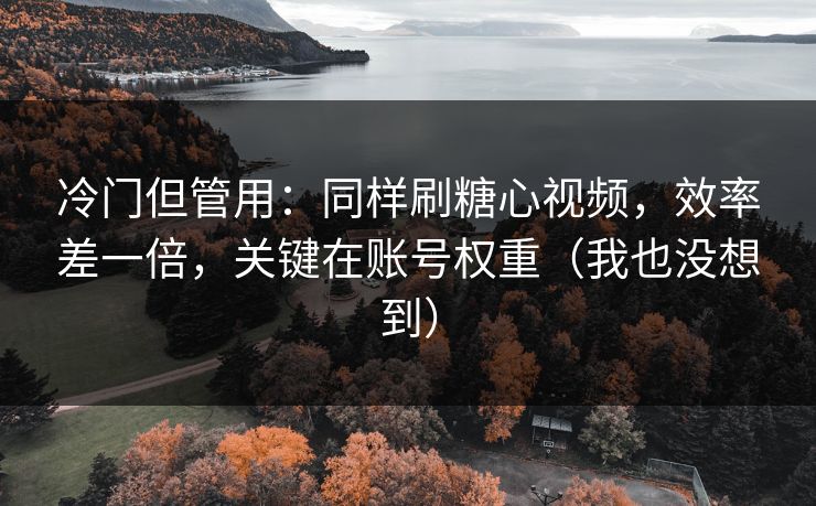 冷门但管用：同样刷糖心视频，效率差一倍，关键在账号权重（我也没想到）