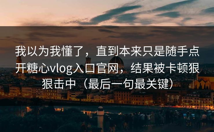 我以为我懂了，直到本来只是随手点开糖心vlog入口官网，结果被卡顿狠狠击中（最后一句最关键）