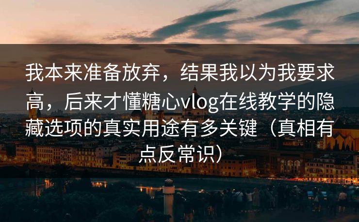 我本来准备放弃，结果我以为我要求高，后来才懂糖心vlog在线教学的隐藏选项的真实用途有多关键（真相有点反常识）