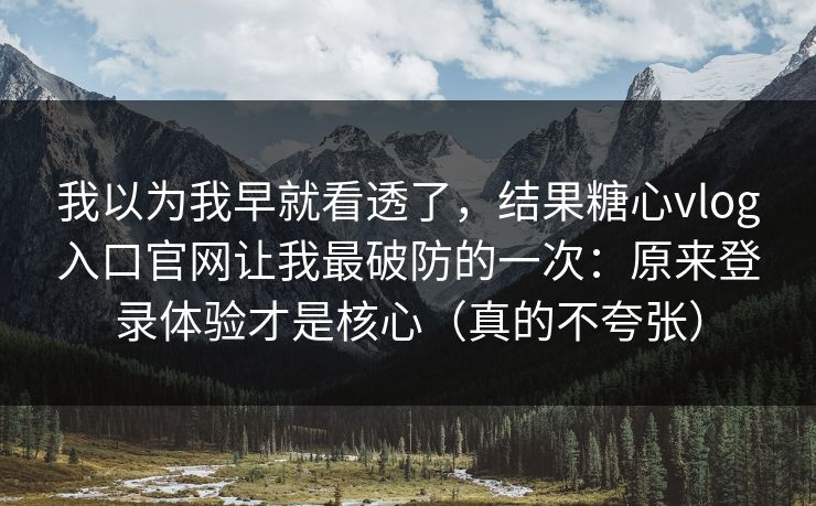 我以为我早就看透了，结果糖心vlog入口官网让我最破防的一次：原来登录体验才是核心（真的不夸张）