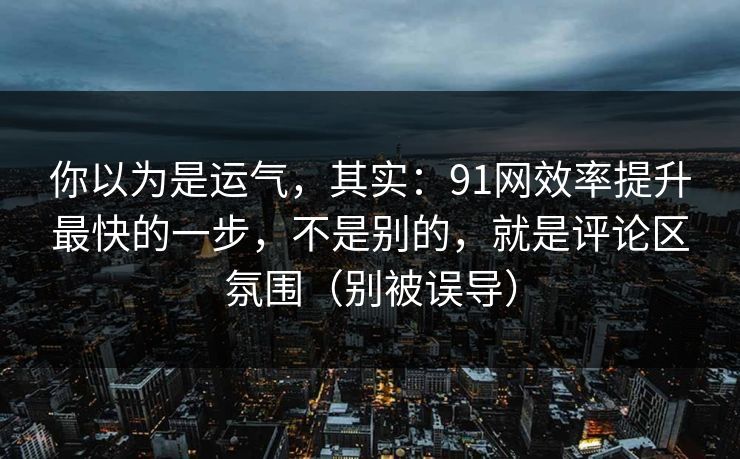 你以为是运气，其实：91网效率提升最快的一步，不是别的，就是评论区氛围（别被误导）