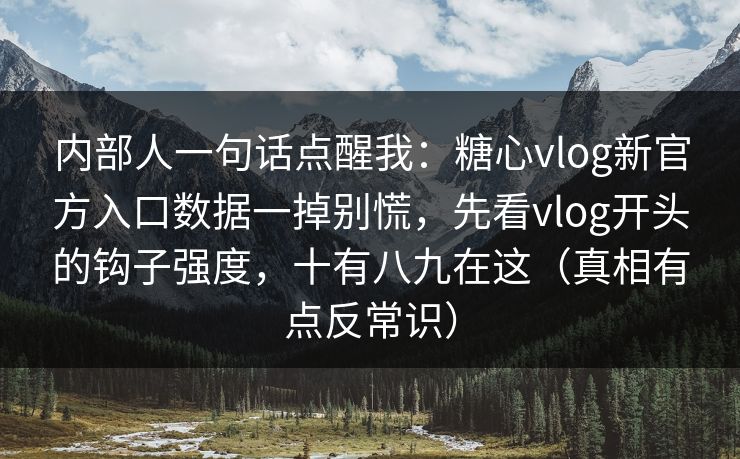 内部人一句话点醒我：糖心vlog新官方入口数据一掉别慌，先看vlog开头的钩子强度，十有八九在这（真相有点反常识）